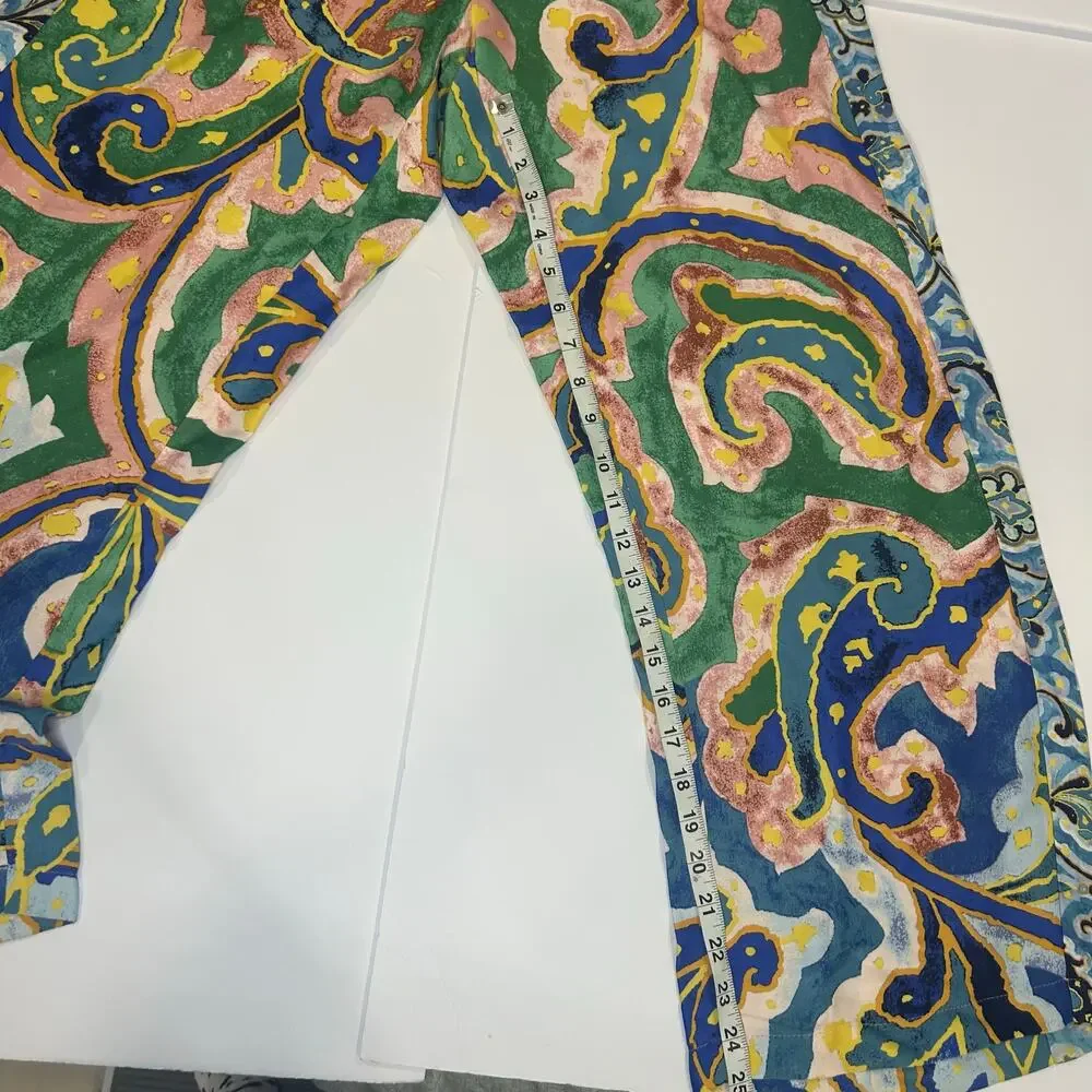 Anthropologie Maeve Cropped Flare Satin multicolor pants with pockets. Women 69 - Picture 6 of 8